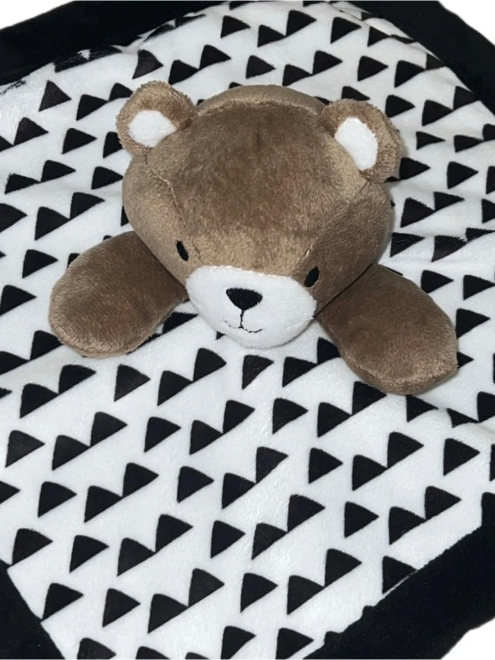 Levtex Baby Teddy Bear Lovey Plush Security Blanket Black  White Triangles